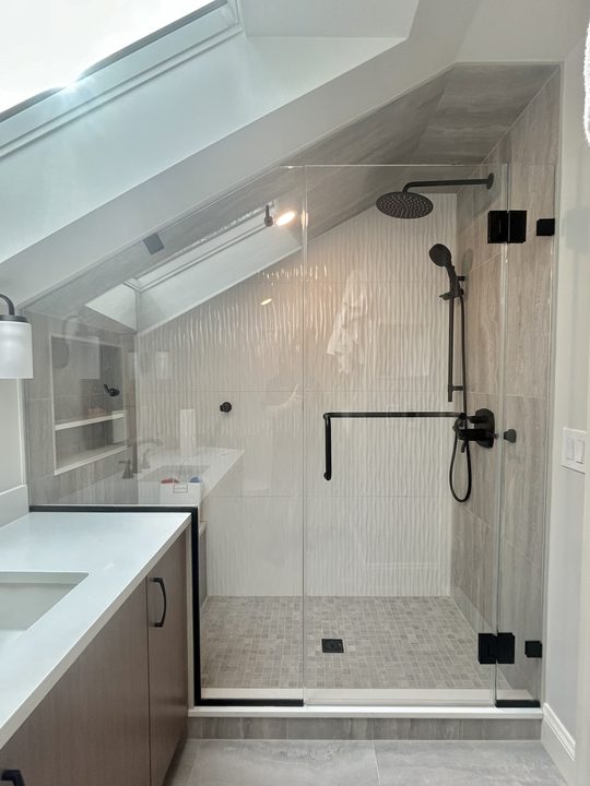 Angled Ceiling Shower Glass in Silver Spring, MD
