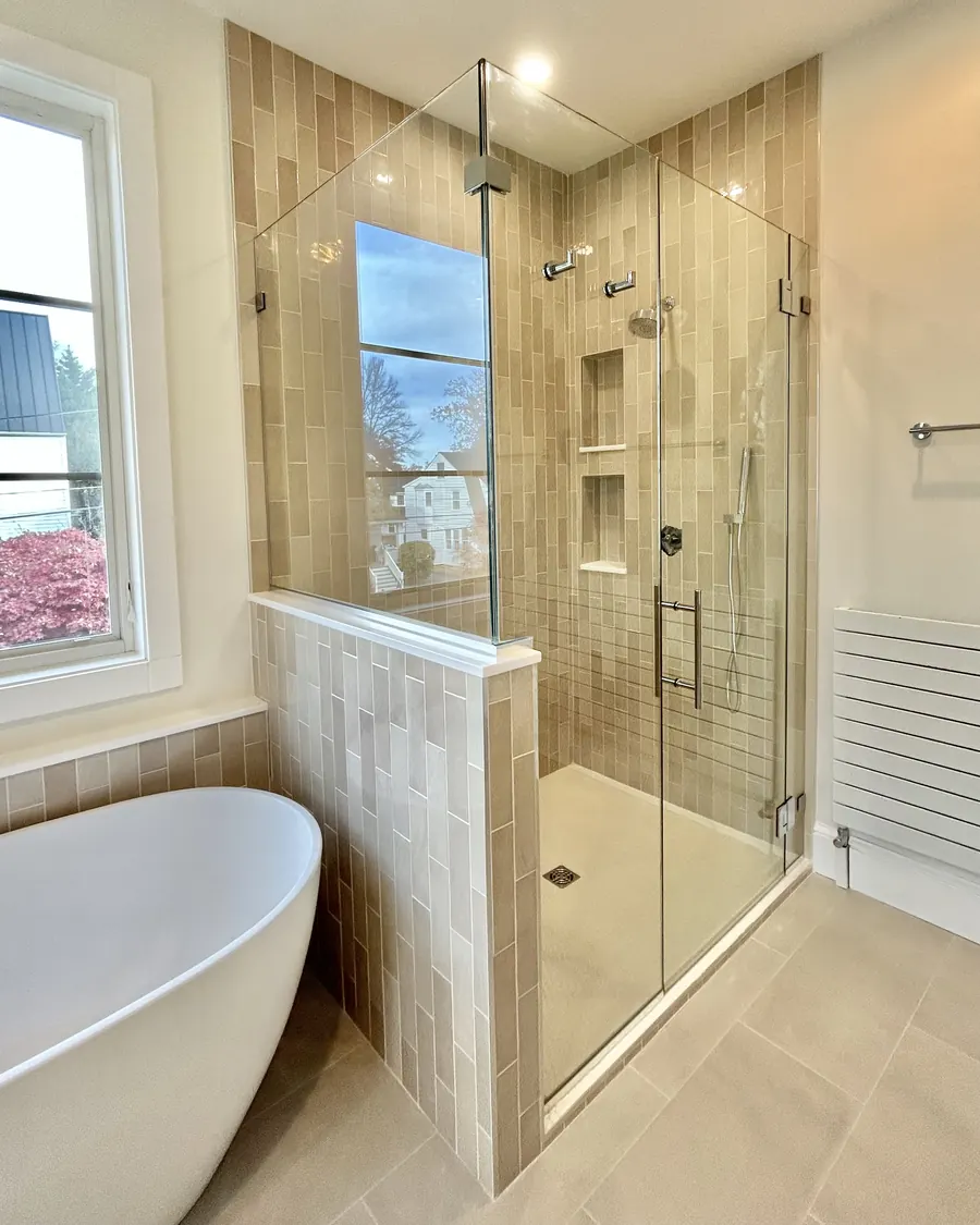 90 degree corner frameless glass shower enclosure, polished chrome hardware, Frameless Shower Door in Alexandria VA