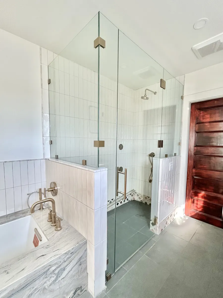 90 degree corner frameless glass shower enclosure, polished chrome hardware, Frameless Shower Door in Baltimore, Guilford
