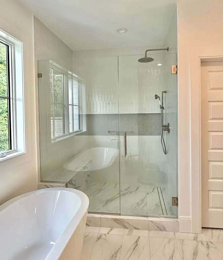 90 degree corner frameless glass shower enclosure, polished chrome hardware, Frameless Shower Door in Frederick, Maryland