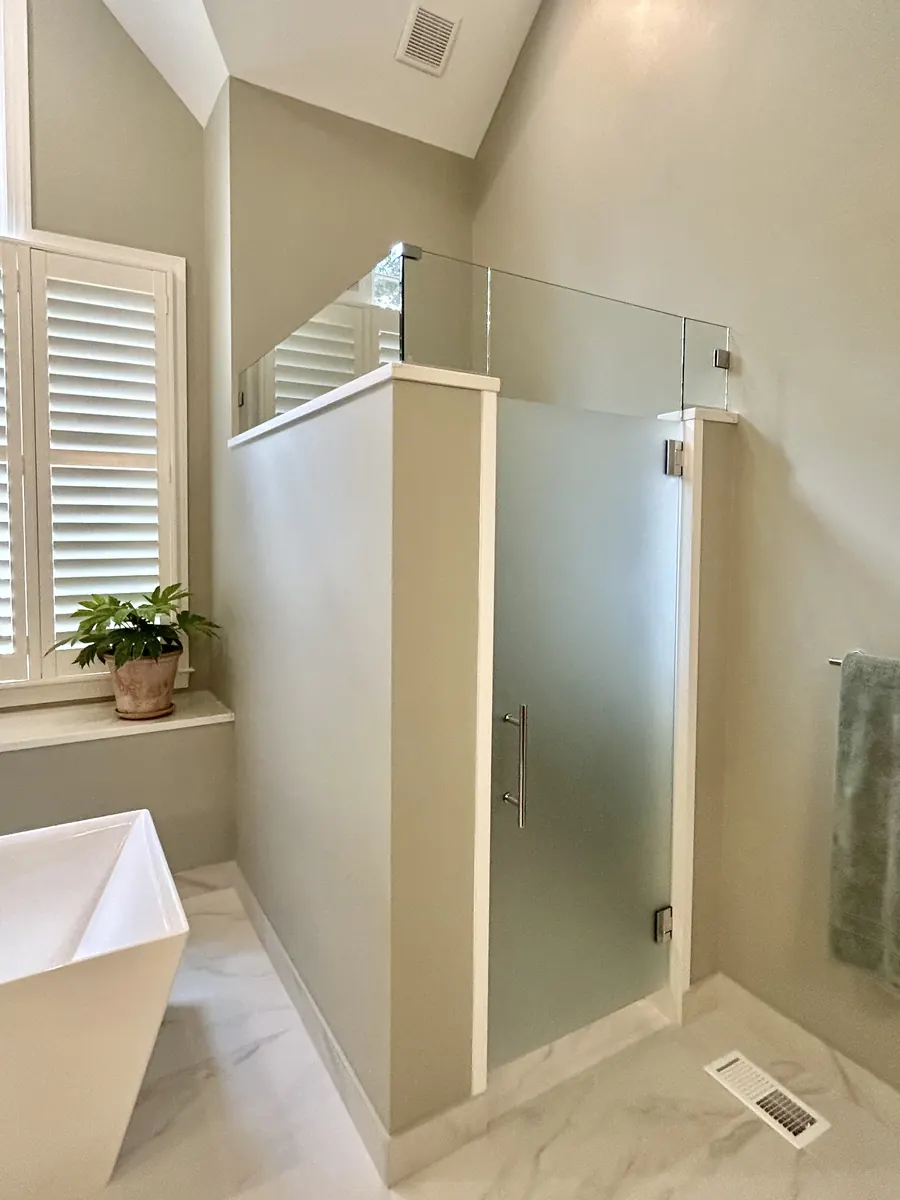 90 degree corner frameless glass shower enclosure, Satin Etched Glass Door in Reston