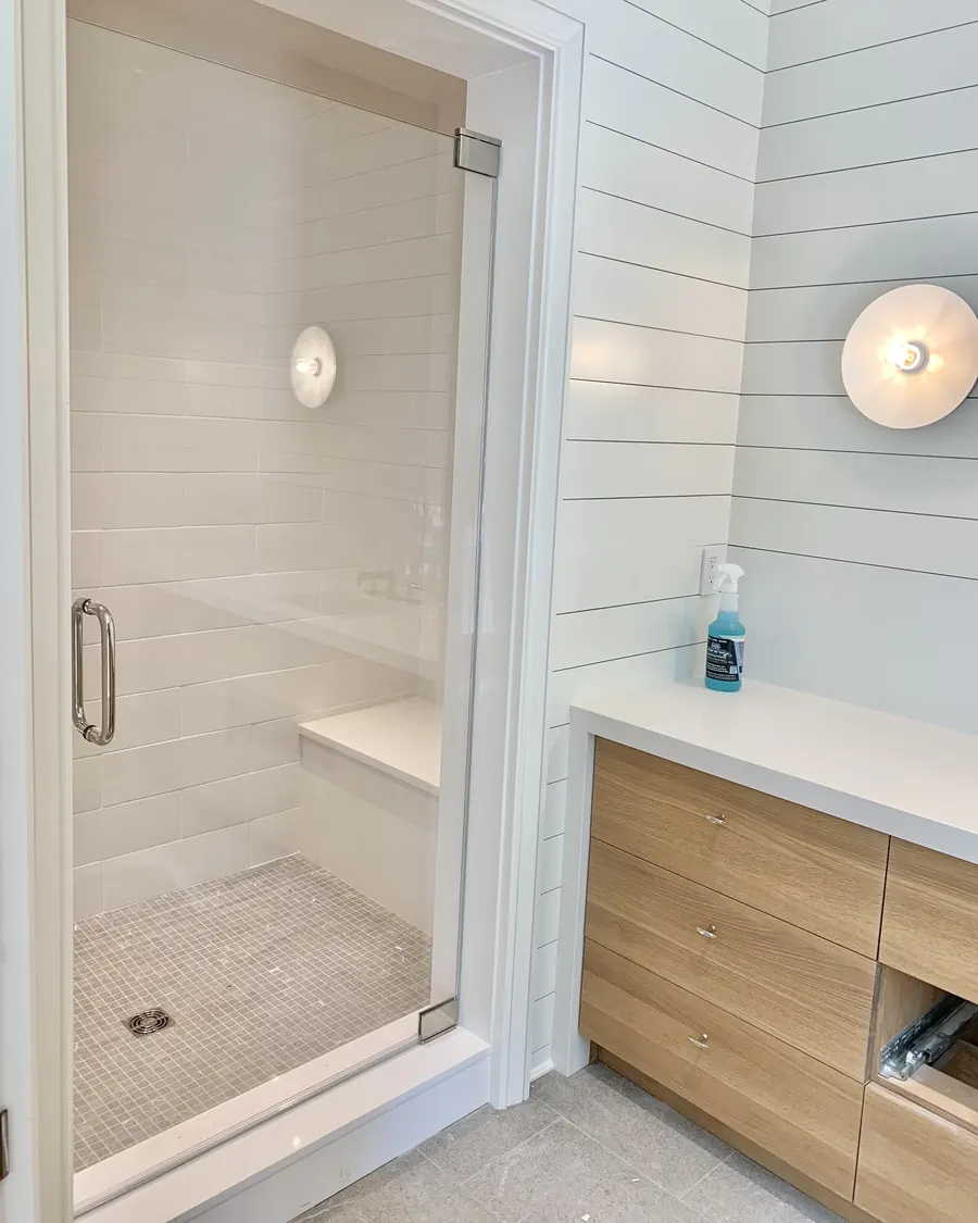 Frameless glass shower enclosure, polished chrome hardware, Single Shower Door in McLean