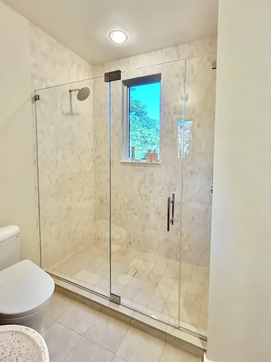 In-line panel frameless glass shower enclosure, polished chrome hardware, Shower Door in Washington, Kent