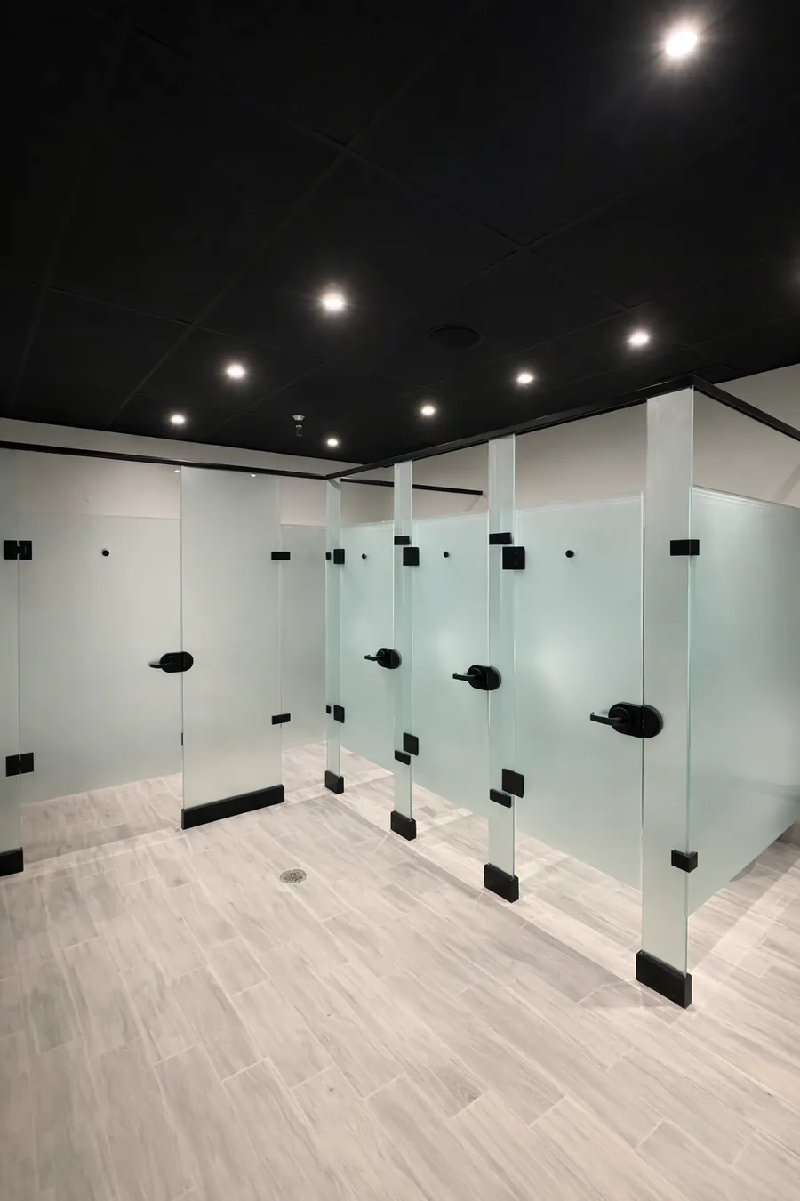 Frameless glass shower enclosure, Locker Room, Frameless Glass Bathroom Stalls