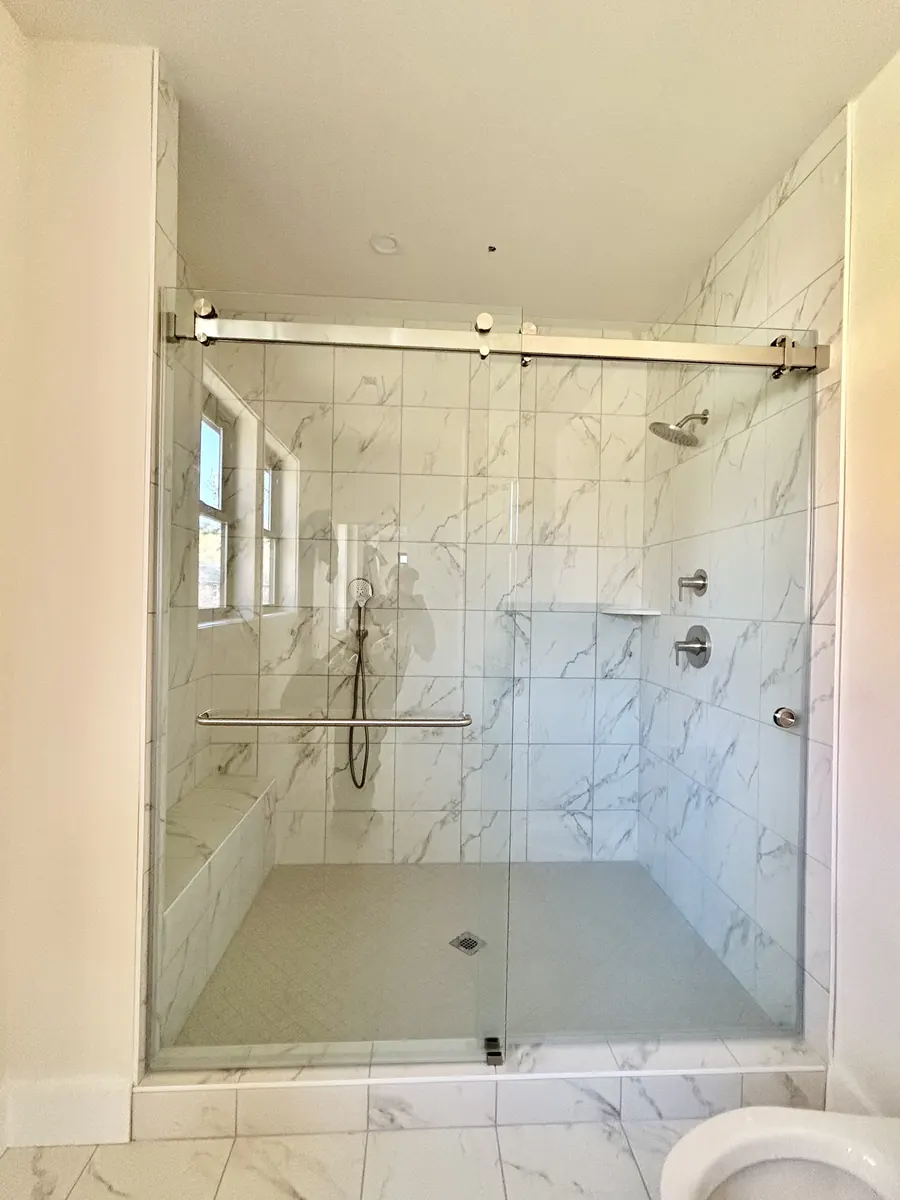 Titan Duo series frameless sliding shower door, nickel hardware, Double Sliding Shower Doors in Great Falls