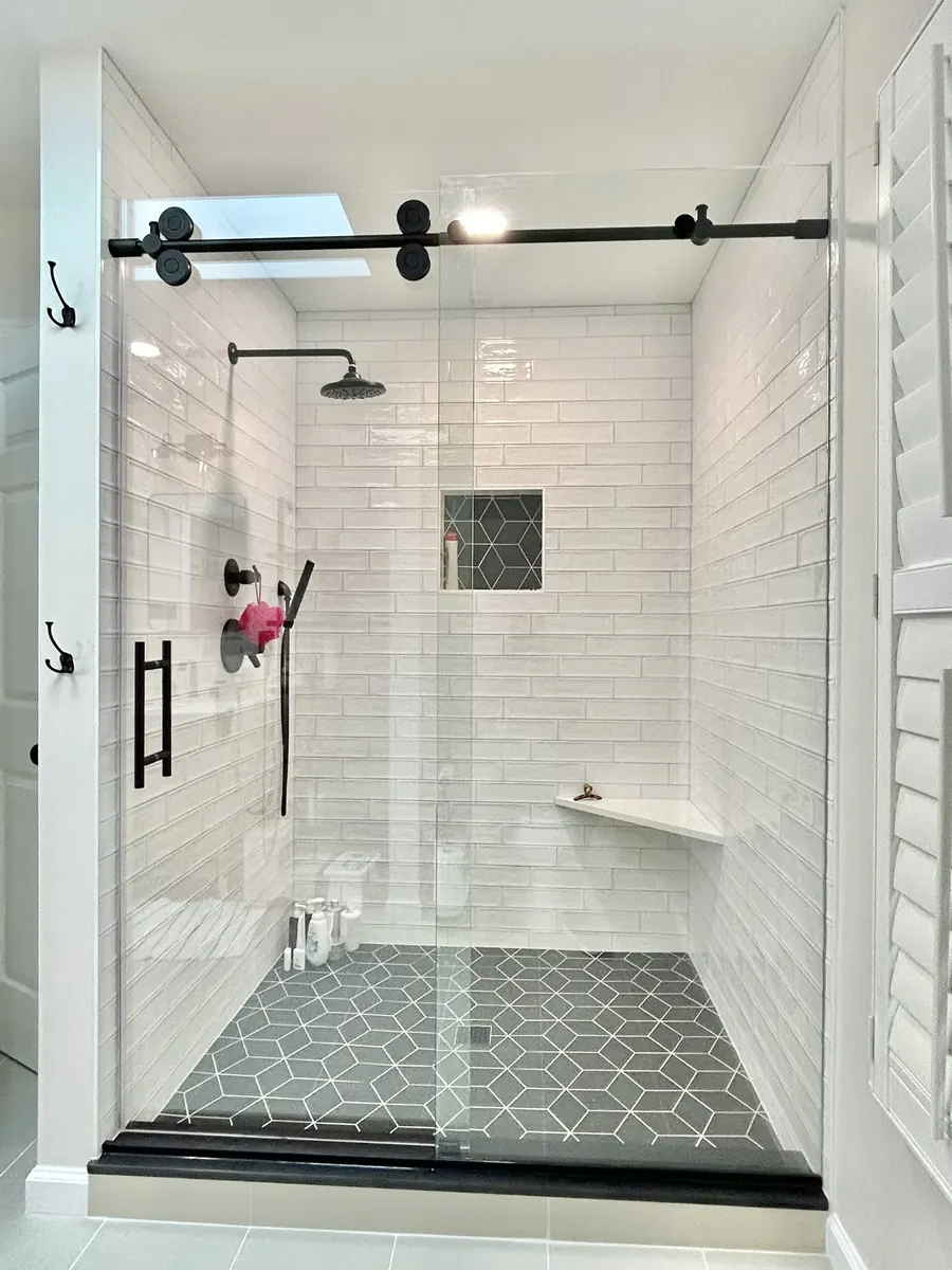 Titan series frameless sliding shower door, matte black hardware, Frameless Sliding Door in Baltimore