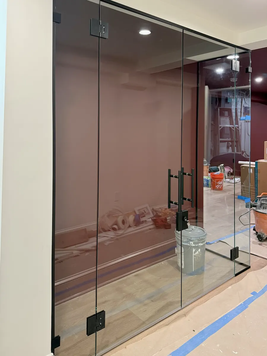 Wine cellar glass enclosure, french doors