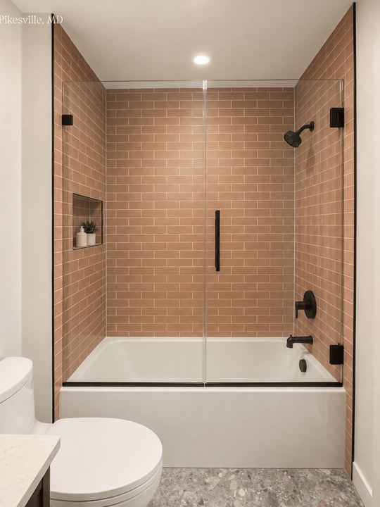 Frameless glass shower enclosure